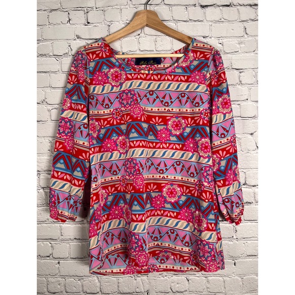 Blue Rain Tops - Blue Rain Womens Small Boho Festival Geometric Floral 3/4 Sleeve Blouse Top USA